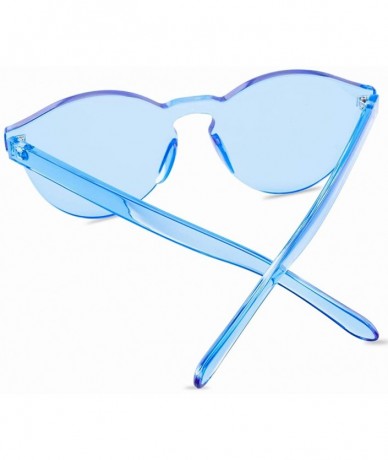 Aviator One Piece Rimless Sunglasses Transparent Candy Color Tinted Eyewear - Red+ice Blue - C218QS2MD34 $23.45