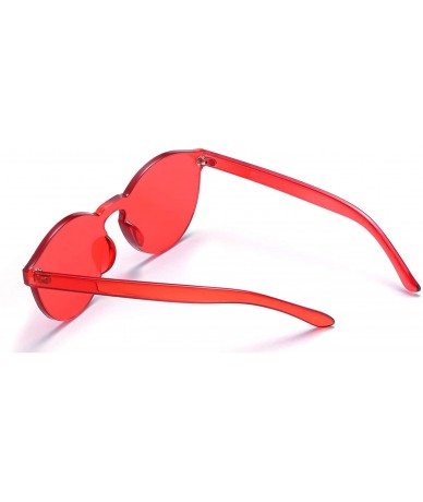 Aviator One Piece Rimless Sunglasses Transparent Candy Color Tinted Eyewear - Red+ice Blue - C218QS2MD34 $23.45