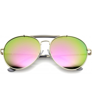 Aviator Oversize Double Nose Bridge Round Colored Mirror Lens Aviator Sunglasses 58mm - Grey-gold / Magenta-green Mirror - C8...