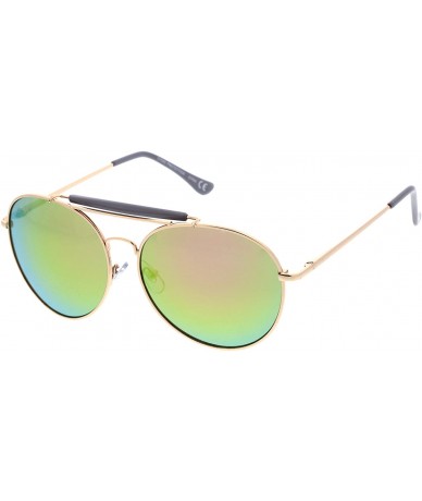 Aviator Oversize Double Nose Bridge Round Colored Mirror Lens Aviator Sunglasses 58mm - Grey-gold / Magenta-green Mirror - C8...