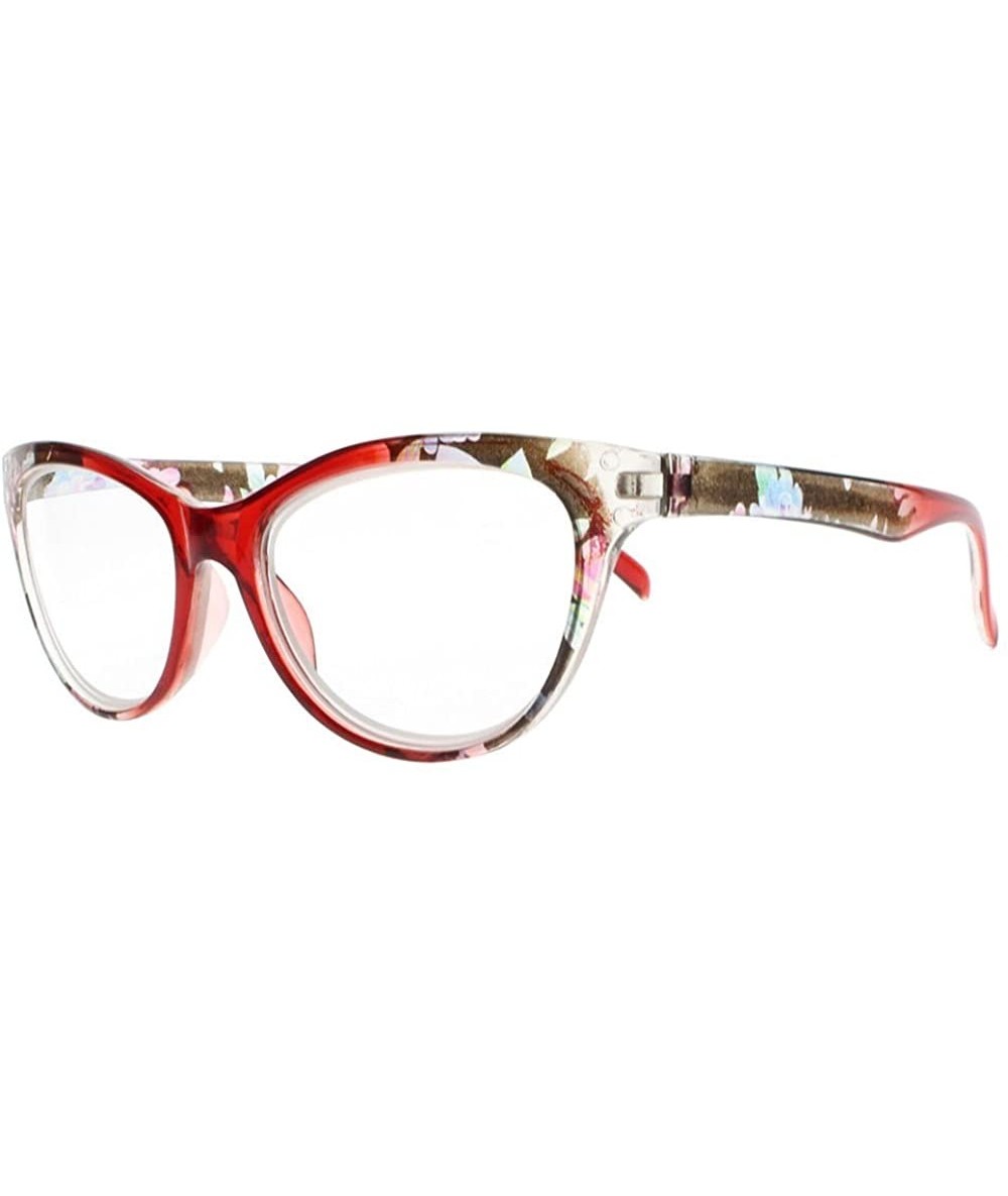 Oversized Women Multi-Color Cat Eye Flower Full Frame Reader Reading Glasses +1.00 ~ +4.00 - Red - CY18H58XKG0 $18.00