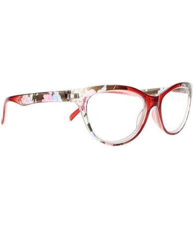 Oversized Women Multi-Color Cat Eye Flower Full Frame Reader Reading Glasses +1.00 ~ +4.00 - Red - CY18H58XKG0 $18.00