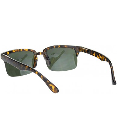 Rimless Mens Classic Narrow Rectangular Half Rim Horned Sunglasses - Tortoise Green - CE18MGQ4694 $20.25