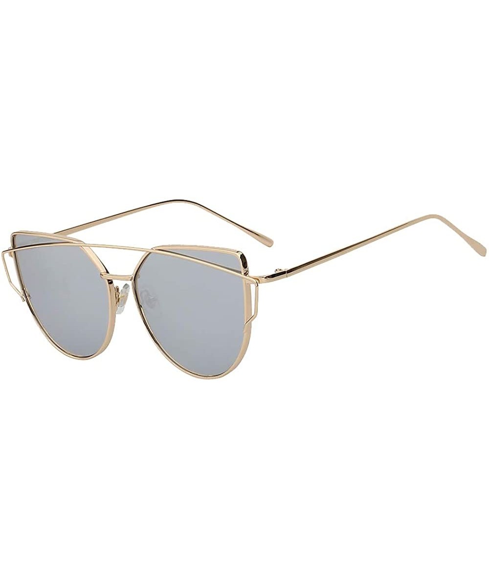 Oversized Women Oversized Cat Eye Metal Twin Beam Frame Sunglasses Colored Flat Lenses - Gold-mirror - CE18I6MLEOG $19.67