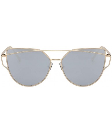 Oversized Women Oversized Cat Eye Metal Twin Beam Frame Sunglasses Colored Flat Lenses - Gold-mirror - CE18I6MLEOG $19.67