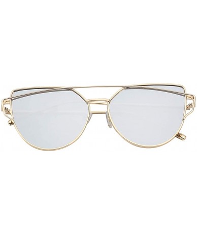 Oversized Women Oversized Cat Eye Metal Twin Beam Frame Sunglasses Colored Flat Lenses - Gold-mirror - CE18I6MLEOG $19.67