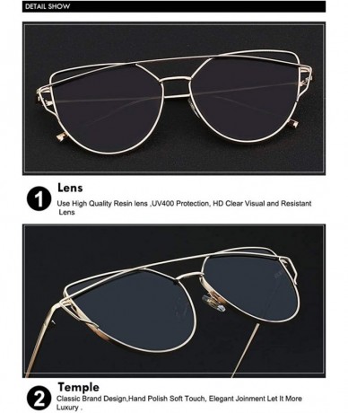 Oversized Women Oversized Cat Eye Metal Twin Beam Frame Sunglasses Colored Flat Lenses - Gold-mirror - CE18I6MLEOG $19.67