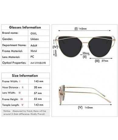 Oversized Women Oversized Cat Eye Metal Twin Beam Frame Sunglasses Colored Flat Lenses - Gold-mirror - CE18I6MLEOG $19.67