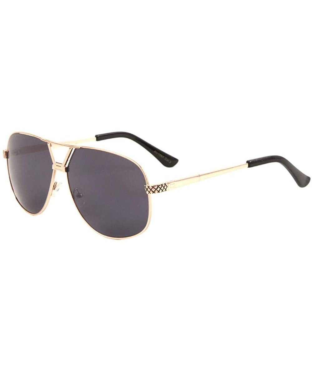 Round Square V Shape Bridge Crossed Line Temple Pattern Modern Round Aviator Sunglasses - Black Gold - CI190IZRQ0U $27.70