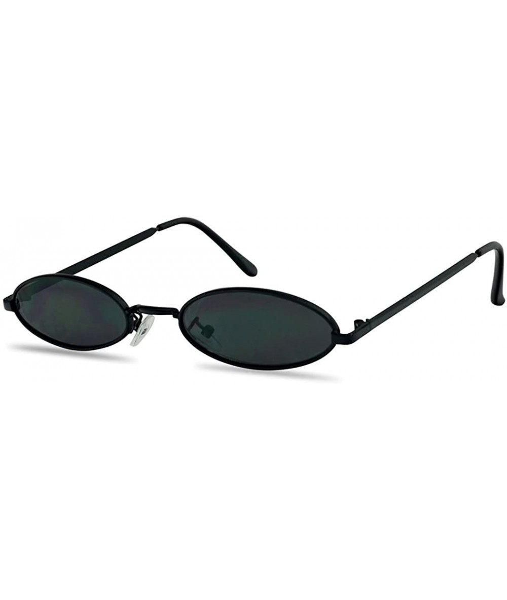 Square Ultra Small Oval Vintage Sun Glasses Slim Retro Steampunk Slender Candy Color Tinted Shades (Black Frame - Black) - CF...