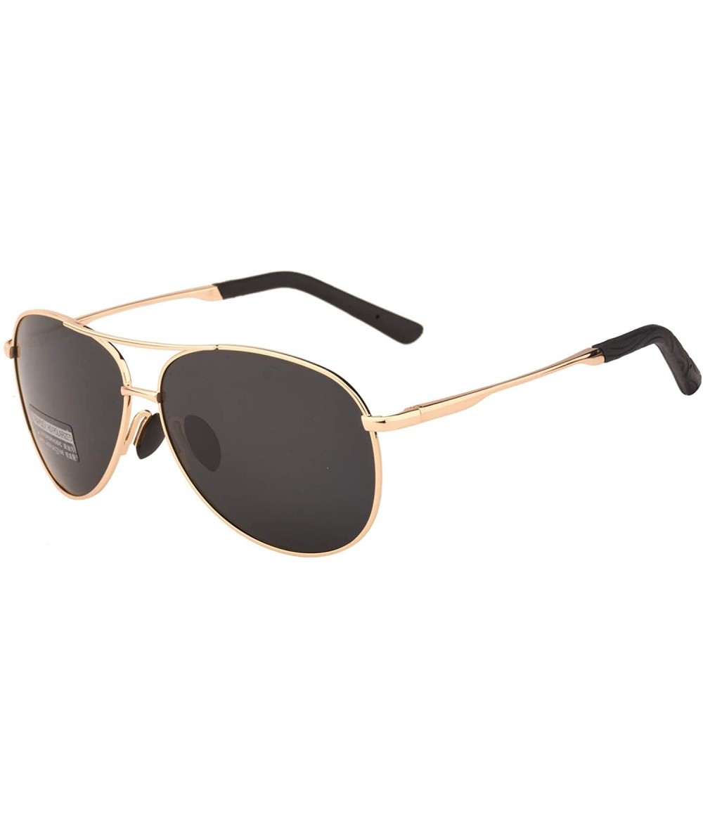 Aviator Premium Military Style Classic Aviator Polarized Sunglasses - 100% UV Protection - Gold Frame Black Lens - CT18CD3ALO...