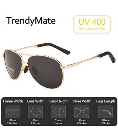 Aviator Premium Military Style Classic Aviator Polarized Sunglasses - 100% UV Protection - Gold Frame Black Lens - CT18CD3ALO...