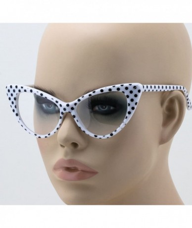 Cat Eye Cat Eye High Pointed Polka Dots Retro Vintage Style Sunglasses for Women - White - Clear - C8185WGISTR $18.58