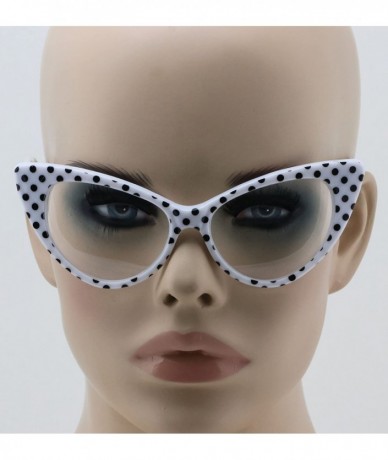 Cat Eye Cat Eye High Pointed Polka Dots Retro Vintage Style Sunglasses for Women - White - Clear - C8185WGISTR $18.58