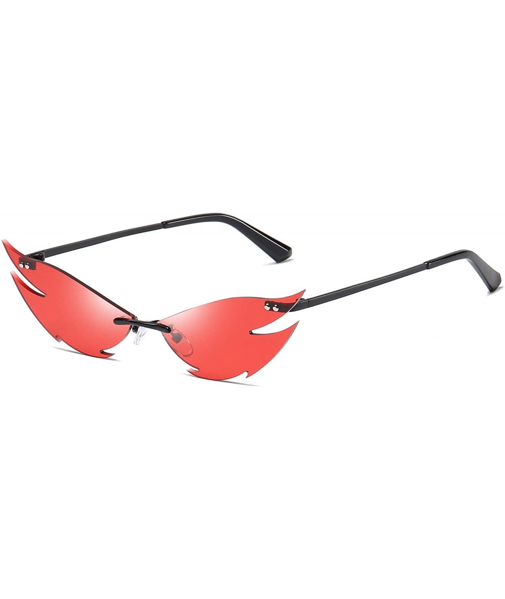 Cat Eye Fashion Rimless Small Sunglasses Women Unique Metal Cat Eye Glasses - Black Red - CK198KQ9C3X $22.19