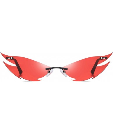 Cat Eye Fashion Rimless Small Sunglasses Women Unique Metal Cat Eye Glasses - Black Red - CK198KQ9C3X $22.19