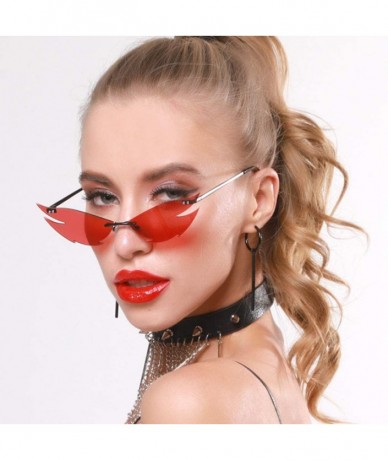 Cat Eye Fashion Rimless Small Sunglasses Women Unique Metal Cat Eye Glasses - Black Red - CK198KQ9C3X $22.19