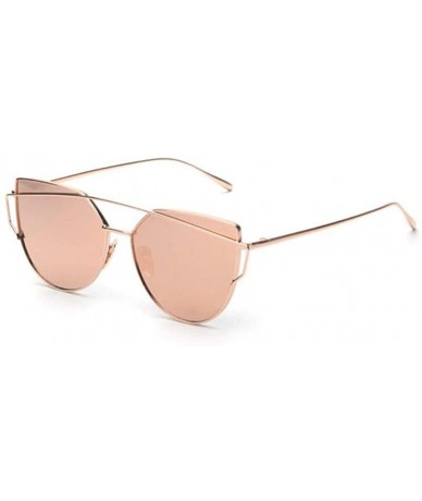 Round Cat Eye Mirrored Flat Lenses Street Fashion Vintage Metal Frame Sunglasses For Men/Women - A - C112GVFWB65 $18.06