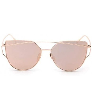 Round Cat Eye Mirrored Flat Lenses Street Fashion Vintage Metal Frame Sunglasses For Men/Women - A - C112GVFWB65 $18.06