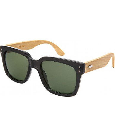 Square Wood Bamboo Sunglasses for Men Women Bamboo Square Sunglass 541102BM-SD - Clear Grey Frame/Green Lens - CK18NLANYUL $2...