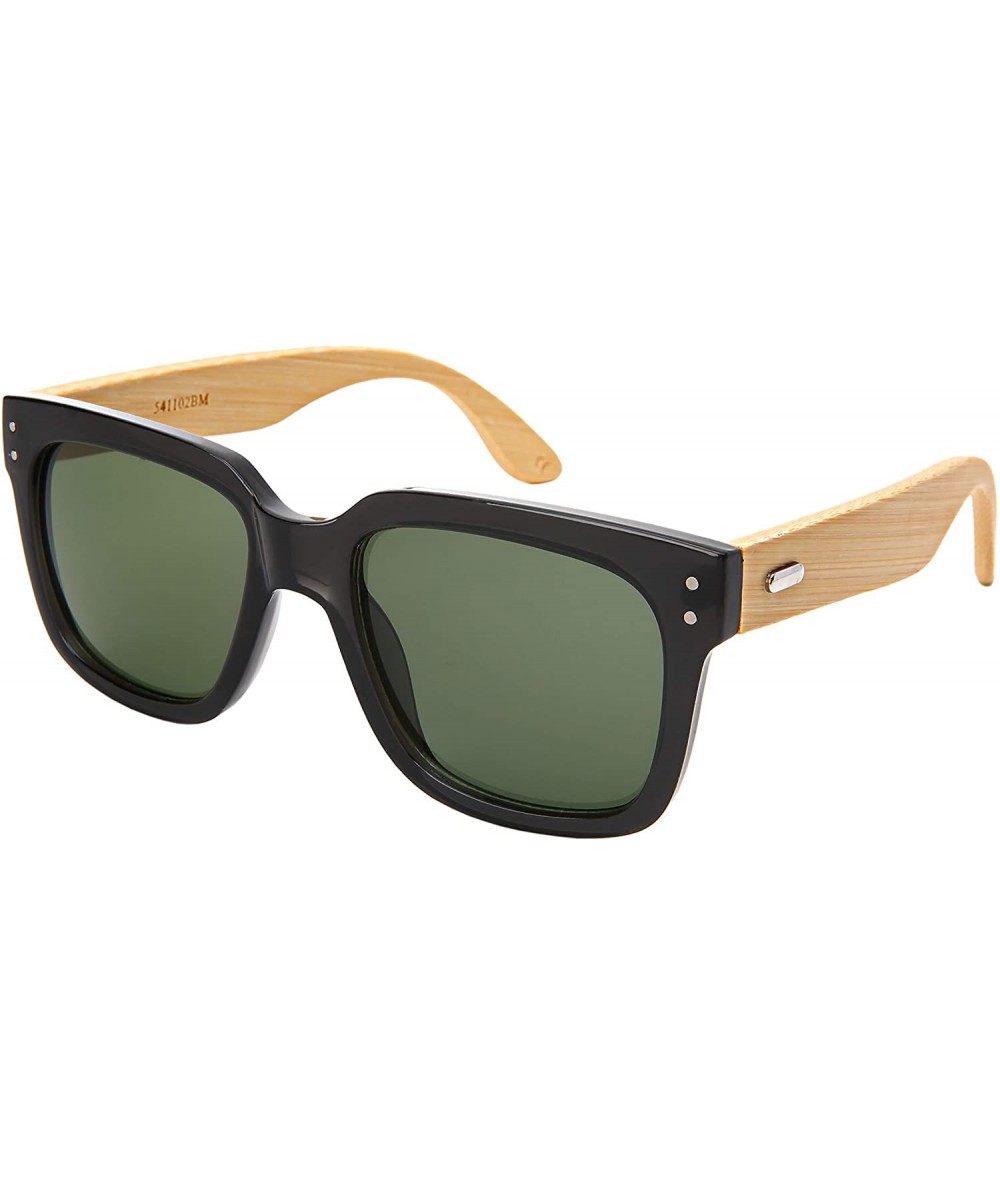 Square Wood Bamboo Sunglasses for Men Women Bamboo Square Sunglass 541102BM-SD - Clear Grey Frame/Green Lens - CK18NLANYUL $2...