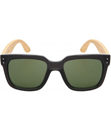 Square Wood Bamboo Sunglasses for Men Women Bamboo Square Sunglass 541102BM-SD - Clear Grey Frame/Green Lens - CK18NLANYUL $2...