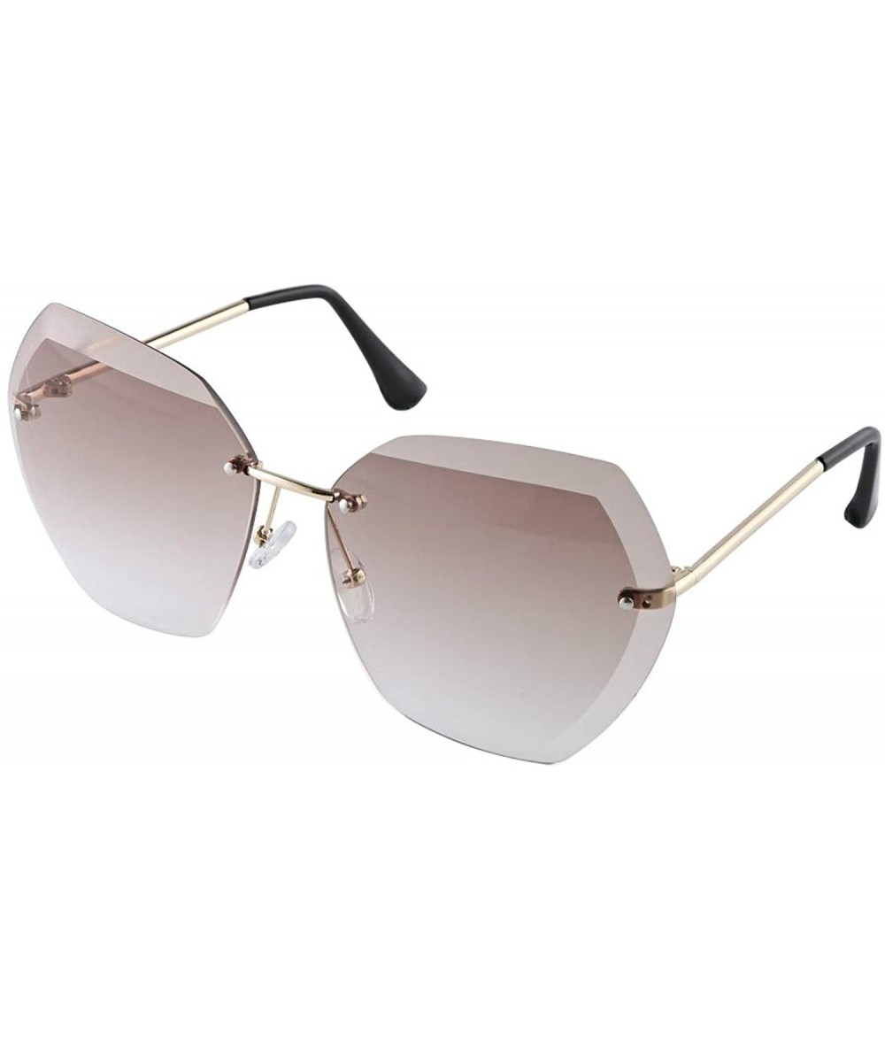 Square New Oversized Rimless Gradient Diamond Cutting Lens Sunglasses - Brown - C618O4944QA $22.10