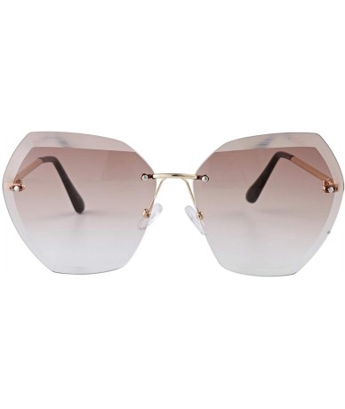 Square New Oversized Rimless Gradient Diamond Cutting Lens Sunglasses - Brown - C618O4944QA $22.10