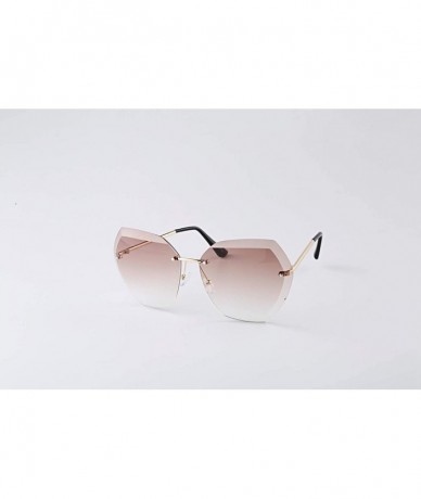 Square New Oversized Rimless Gradient Diamond Cutting Lens Sunglasses - Brown - C618O4944QA $22.10