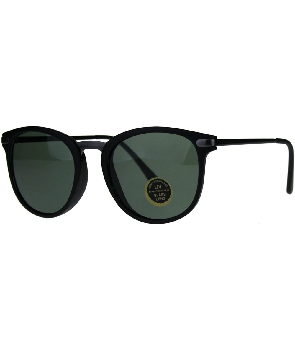 Rectangular Mens Tempered Glass Lens Retro Horn Rim Designer Mod Sunglasses - Matte Black Green - C318957483R $19.35