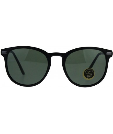 Rectangular Mens Tempered Glass Lens Retro Horn Rim Designer Mod Sunglasses - Matte Black Green - C318957483R $19.35