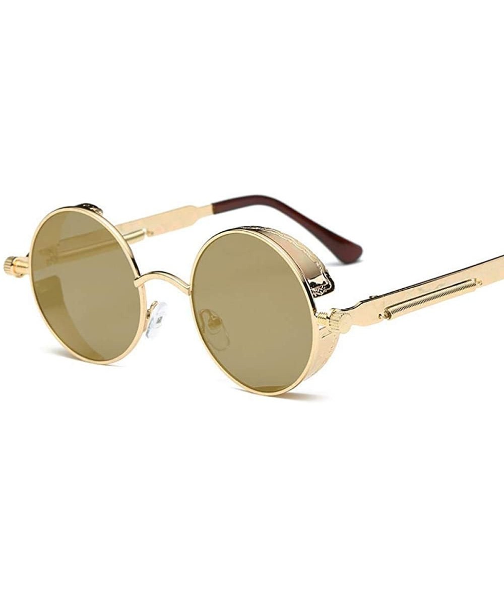 Oversized Retro Round Metal Steampunk Sunglasses Men Women Fashion Glasses Black Black - Gold Golden - CF18XE0MQGT $17.20