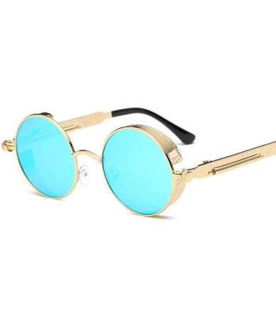 Oversized Retro Round Metal Steampunk Sunglasses Men Women Fashion Glasses Black Black - Gold Golden - CF18XE0MQGT $17.20