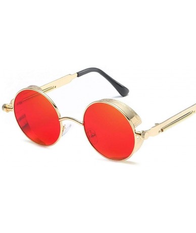 Oversized Retro Round Metal Steampunk Sunglasses Men Women Fashion Glasses Black Black - Gold Golden - CF18XE0MQGT $17.20