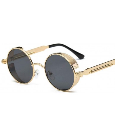 Oversized Retro Round Metal Steampunk Sunglasses Men Women Fashion Glasses Black Black - Gold Golden - CF18XE0MQGT $17.20