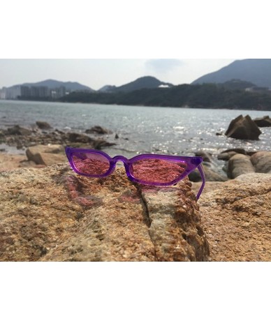 Square Vintage Retro Cateye Sunglasses for Women Narrow Skinny Small Cat Eye Glasses - Purple - CH180KUMZ7L $18.49