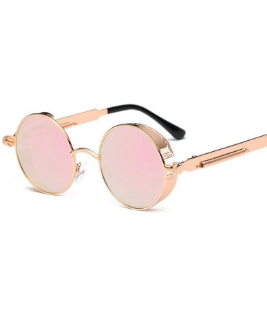 Oversized Retro Round Metal Steampunk Sunglasses Men Women Fashion Glasses Black Black - Gold Golden - CF18XE0MQGT $17.20