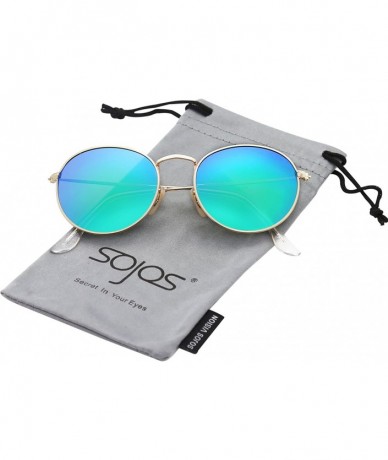 Square Polarized Sunglasses Classic Small Round Metal Frame for Women Men SJ1014 - C7 Gold Frame/Green Mirrored Lens - C612EX...