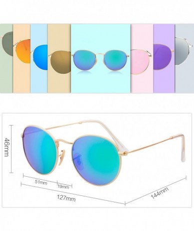 Square Polarized Sunglasses Classic Small Round Metal Frame for Women Men SJ1014 - C7 Gold Frame/Green Mirrored Lens - C612EX...