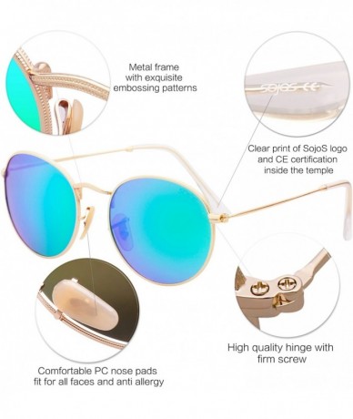 Square Polarized Sunglasses Classic Small Round Metal Frame for Women Men SJ1014 - C7 Gold Frame/Green Mirrored Lens - C612EX...