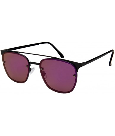 Rectangular Horned Rimmed Sunnies with Colored Mirror Lens 3112-FLREV - Matte Black - C5184YDHRNU $17.63