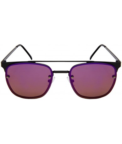 Rectangular Horned Rimmed Sunnies with Colored Mirror Lens 3112-FLREV - Matte Black - C5184YDHRNU $17.63