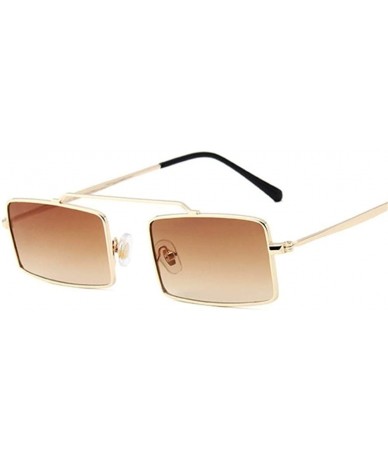 Rectangular Vintage Sun Glasses Women Men Square Shades Rectangular Frame Sunglasses For Female - Goldbrown - CM1999E2974 $20.78