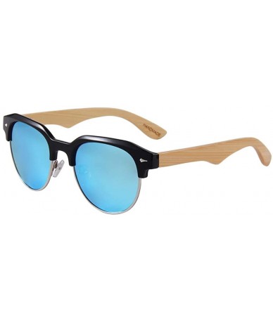 Aviator Real Wood Polarized Sunglasses - Bamboo Wood Retroshade With Blue Lenses - CC1949Q4RHL $48.07