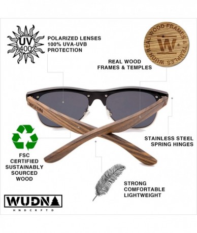 Aviator Real Wood Polarized Sunglasses - Bamboo Wood Retroshade With Blue Lenses - CC1949Q4RHL $48.07