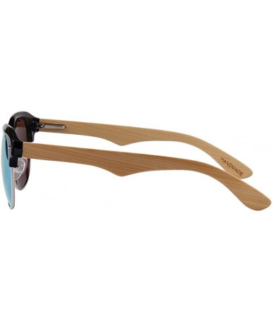 Aviator Real Wood Polarized Sunglasses - Bamboo Wood Retroshade With Blue Lenses - CC1949Q4RHL $48.07