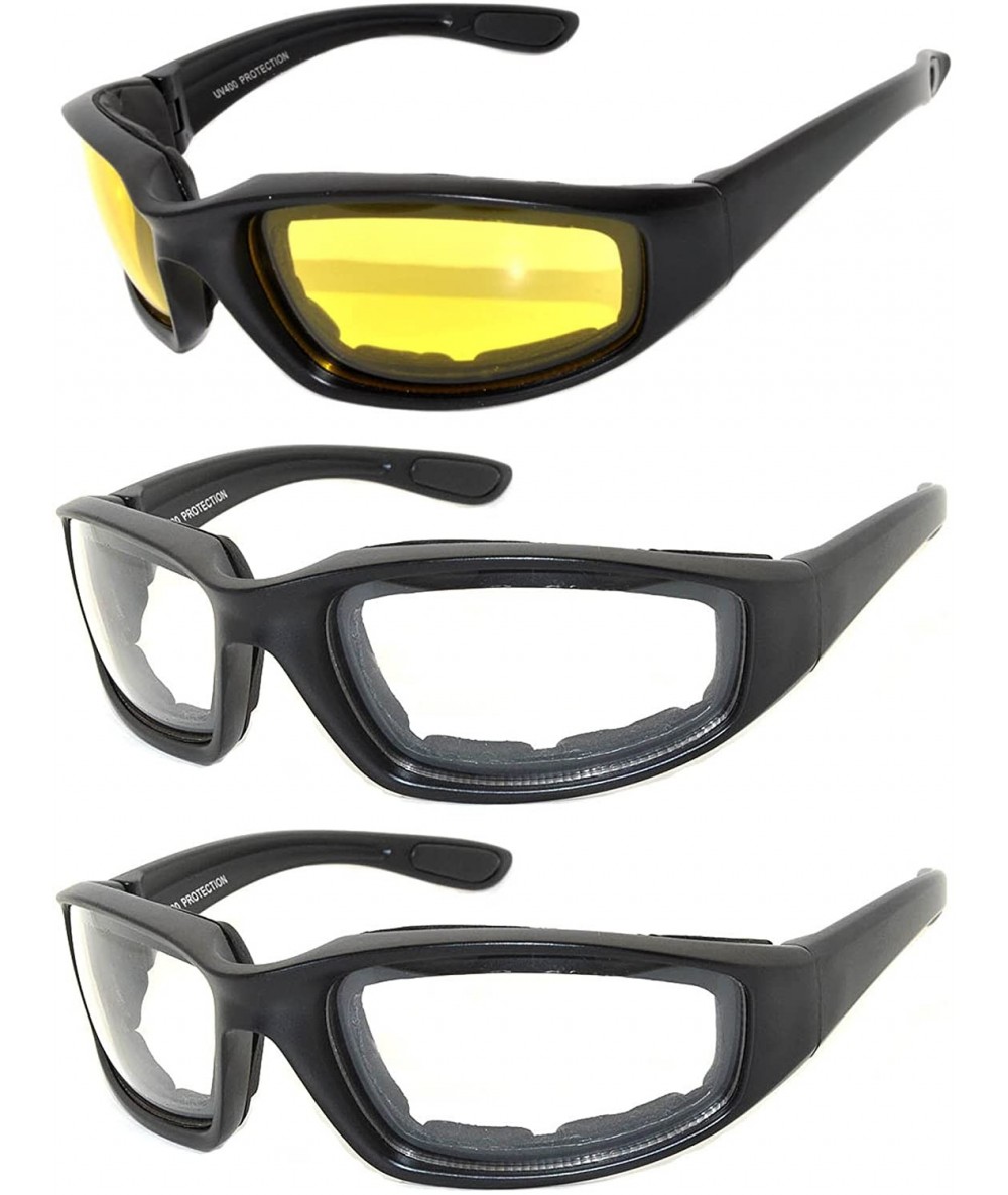 Goggle Set of 3 Pairs Motorcycle Padded Foam Glasses Smoke Yellow or Clear Lens - Blk_ye_cl - CD12O9URUOX $19.25