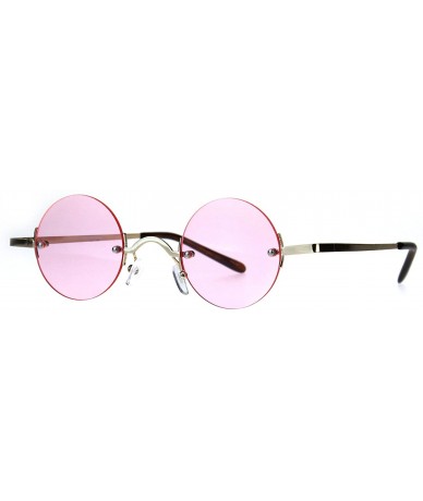 Round Small Round Circle Color Lens Rimless Sunglasses Wide Frame Narrow Lens - Gold (Pink) - CH188LICC7W $18.41