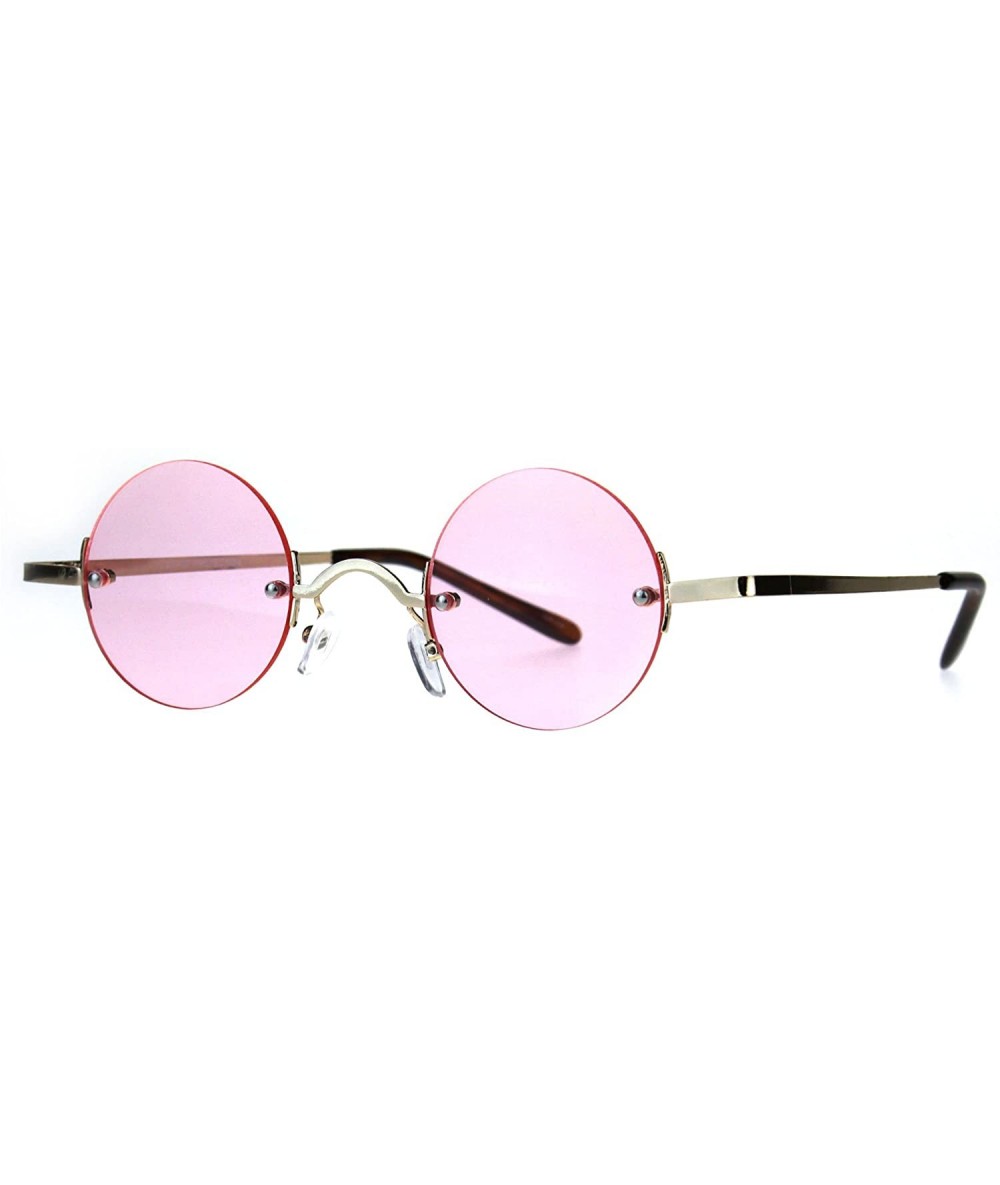 Round Small Round Circle Color Lens Rimless Sunglasses Wide Frame Narrow Lens - Gold (Pink) - CH188LICC7W $18.41