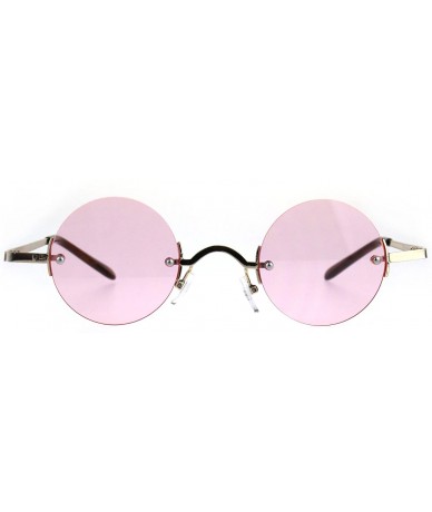 Round Small Round Circle Color Lens Rimless Sunglasses Wide Frame Narrow Lens - Gold (Pink) - CH188LICC7W $18.41